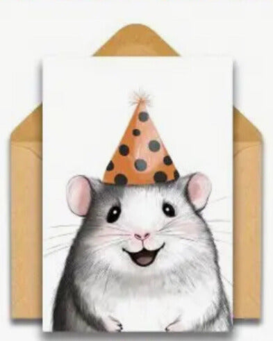 Grattiskort – Hamster med partyhatt