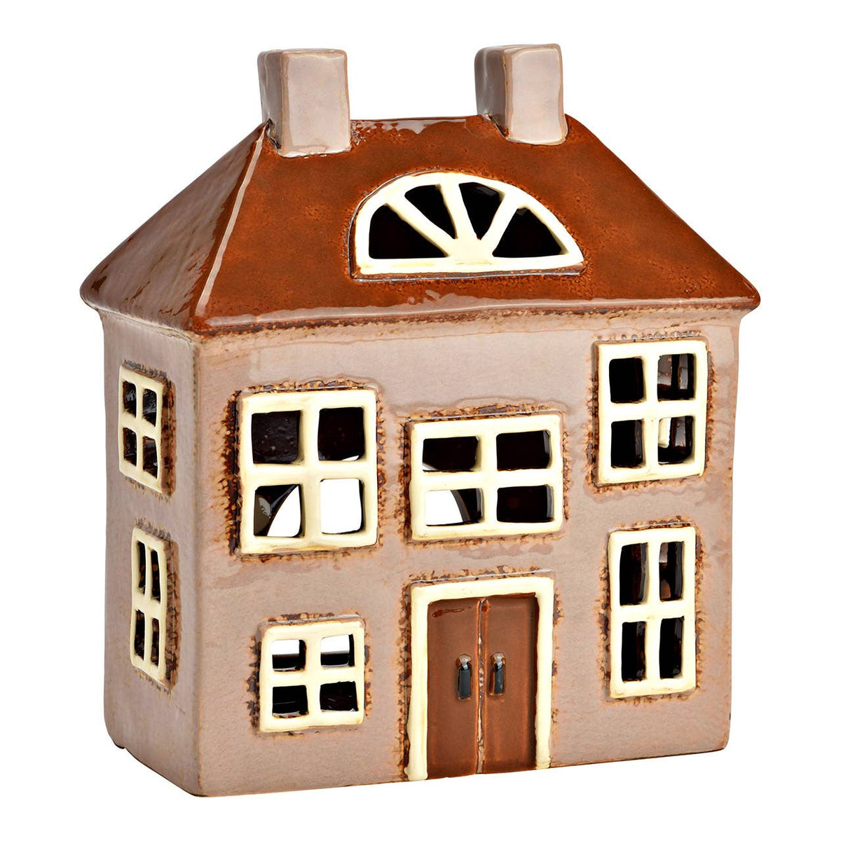 Ljuslykta Hus i stengods – Brun