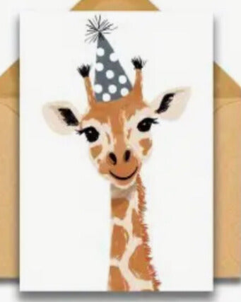 Grattiskort – Giraff med partyhatt