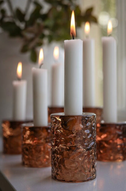 Majas Cottage Ljusstakar i hamrat glas – Hasselnöt 2-pack