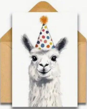 Grattiskort – Lama med partyhatt