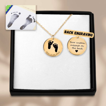 Personligt Halsband med Bebisens Fotavtryck – Namn & Datum