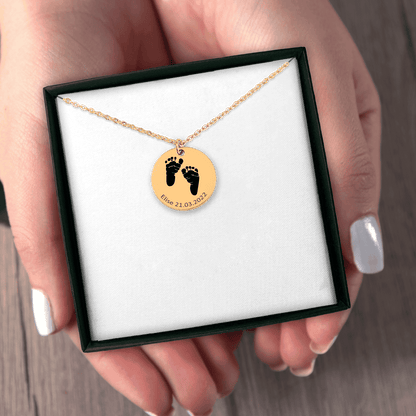 Personligt Halsband med Bebisens Fotavtryck – Namn & Datum